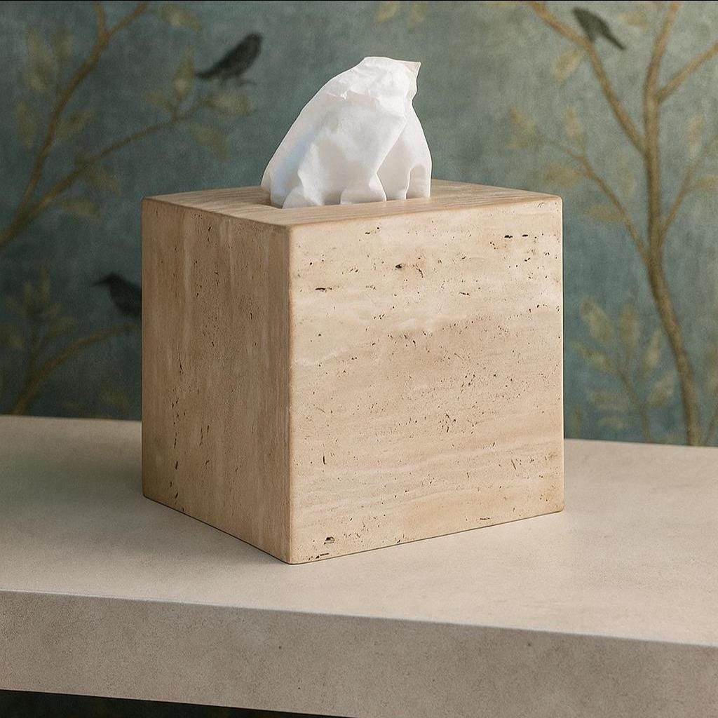 Elegant Travertine Tissue Box with Minimalist Design - Image 3