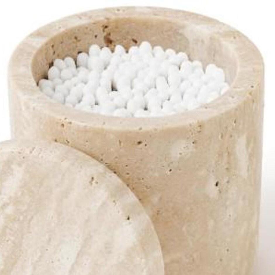 Handcrafted Travertine Jar with Lid | Beige Marble Decor Organizer - Image 2