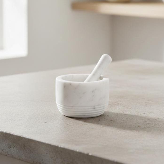 Handmade White Marble Mortar and Pestle • Herb Spice Grinder - Image 4