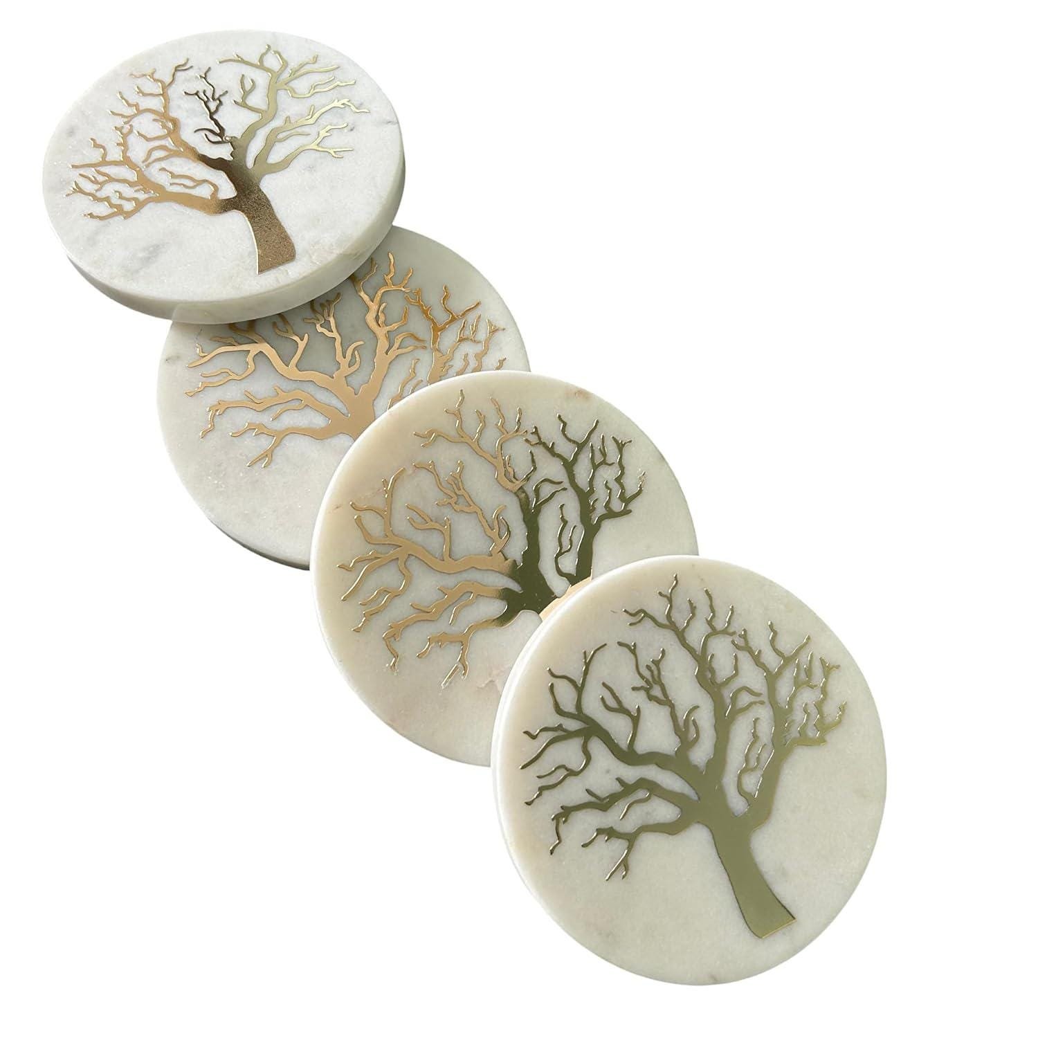 Handmade Marble Coasters - Tree Motif Drink Coasters, Set of 4 - Image 3