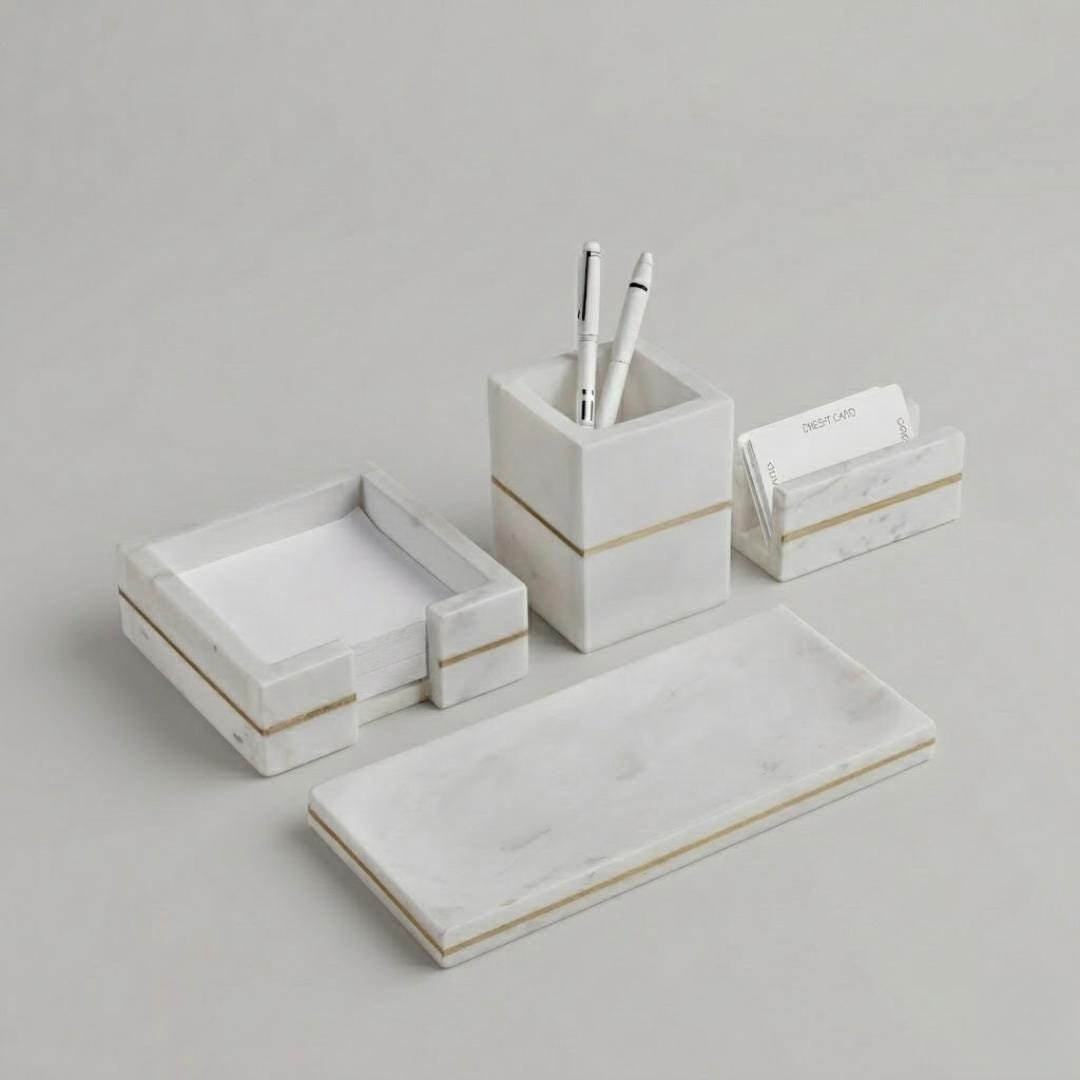 Handcrafted Marble Desk Organizer Set – Elegant Office Decor - Image 3