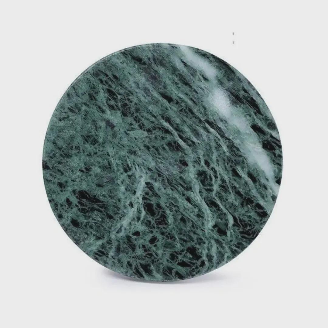 Set of 4 Green Marble Coasters – Round Natural Stone Drinkware Protection - Image 2