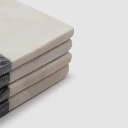 Two-Tone Marble Coasters (Set of 4) – White and Gray Stone Square Drink Coasters - Image 5