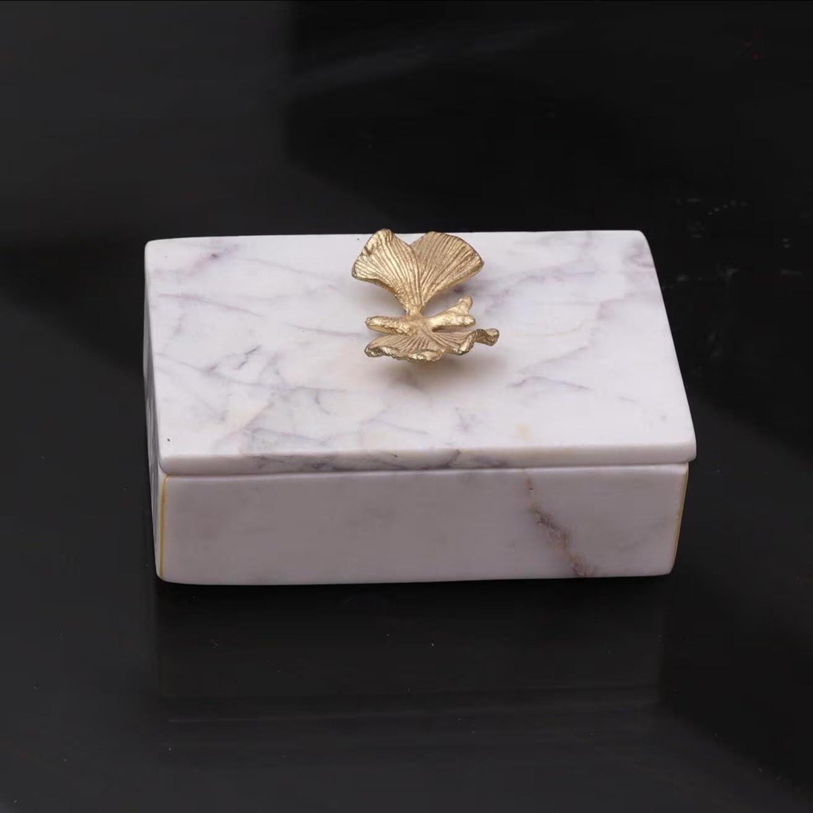 White Marble Jewelry Box, Brass Butterfly Handle, Handcrafted Keepsake Organizer - Image 3