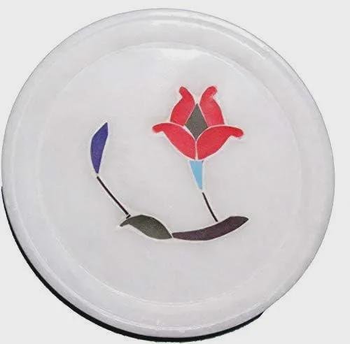 White Marble Coasters Set, Pietra Dura Floral Inlay, Drink Coaster Holder - Image 4