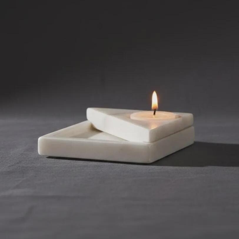 White Marble Candle Holder, Square Trinket Tray, Minimalist Jewelry Dish - Image 4