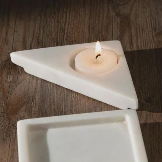 White Marble Candle Holder, Square Trinket Tray, Minimalist Jewelry Dish - Image 5