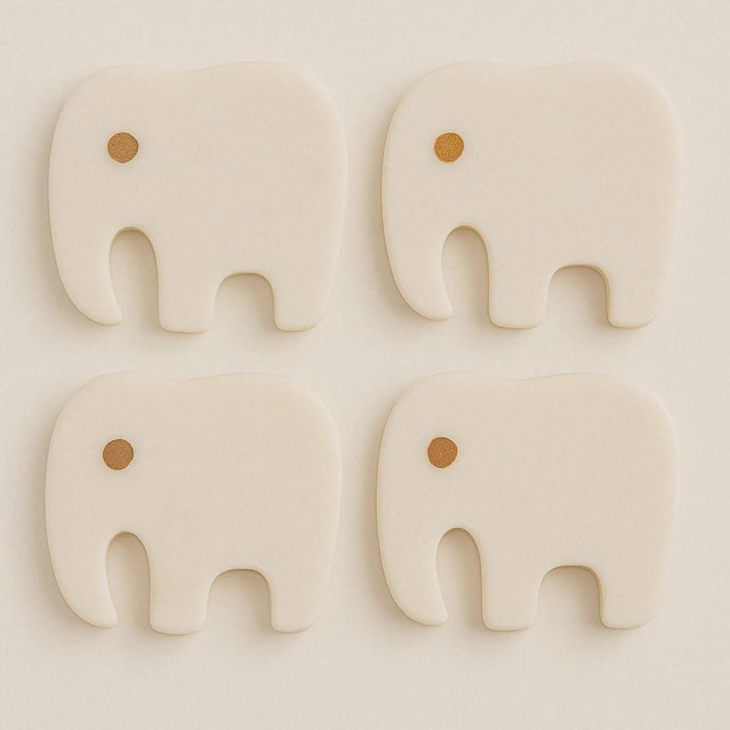 White Marble Elephant Coasters, Set of 4, Brass Inlay Table Decor - Image 2