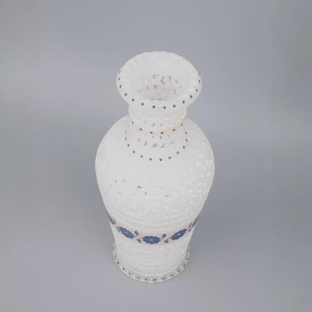 Handmade Marble Vase: Blue Inlay Carved Stone Floral Decor 30cm - Image 4