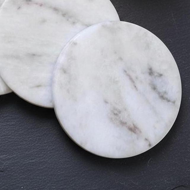 Set of 4 Round White Marble Coasters – Minimalist Table Decor, 4x4 Inch - Image 4