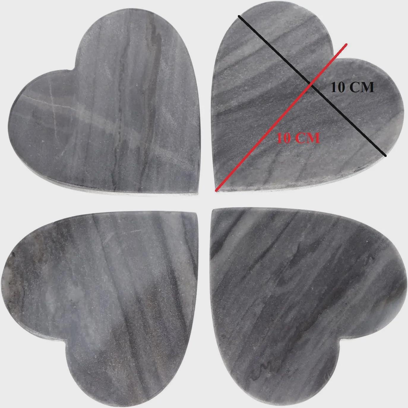 Set of 4 Grey Marble Heart Coasters – Natural Stone Table Decor - Image 5