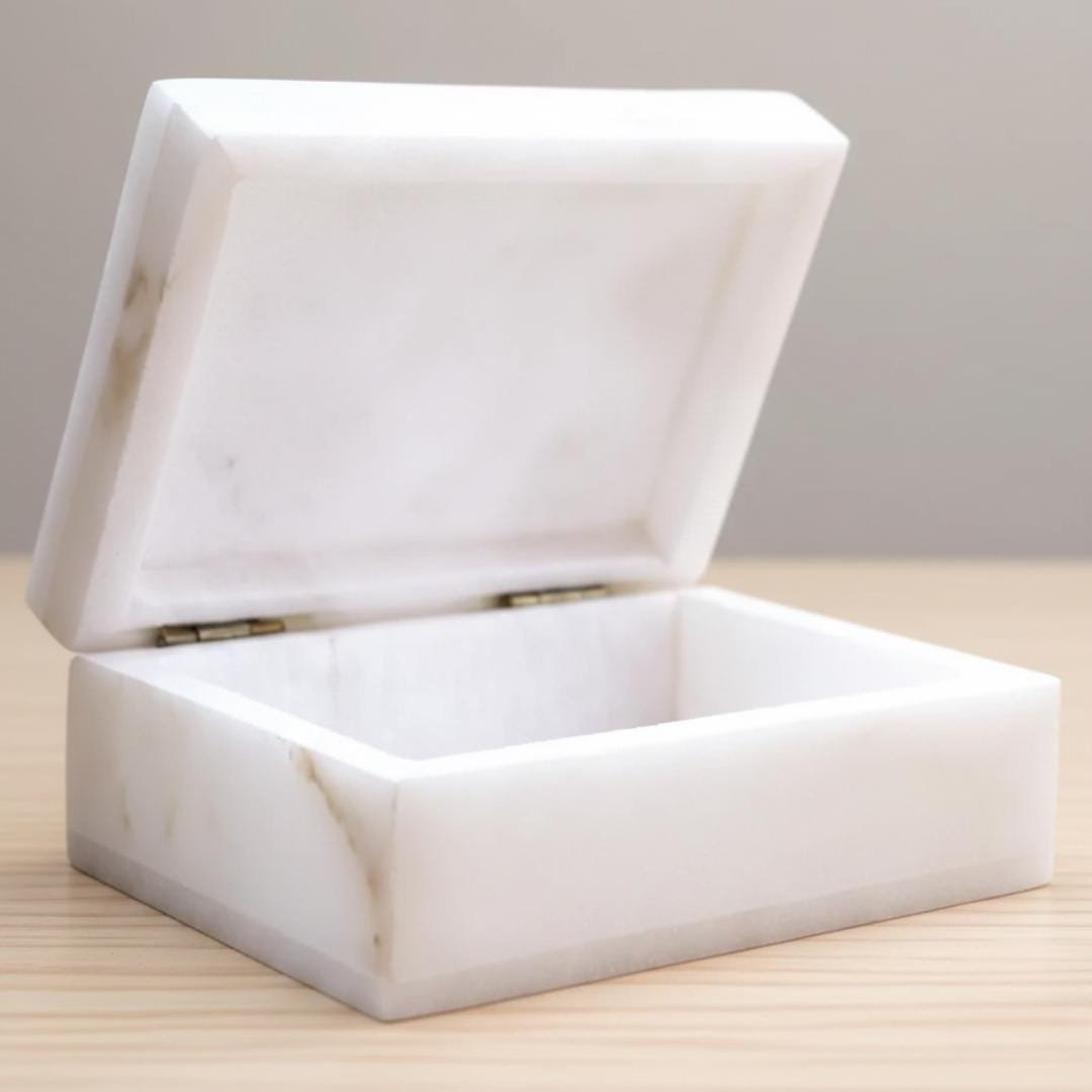 White Marble Jewelry Box: Handcrafted Floral Inlay Trinket Keepsake Box (4" x 3") - Image 4