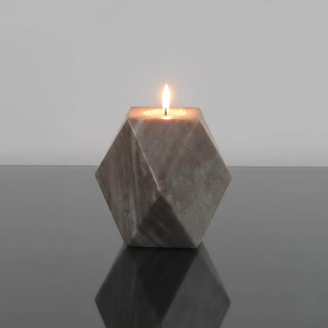Geometric Marble Candle Holder: Faceted Stone Tea Light Vase, Minimalist Home Decor - Image 7