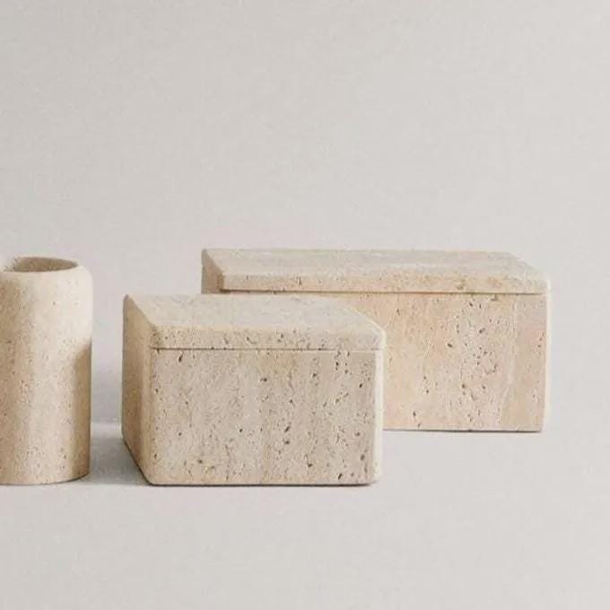 Natural Travertine Stone Bathroom Accessory Set: 5-Piece Vanity Organizer - Image 5