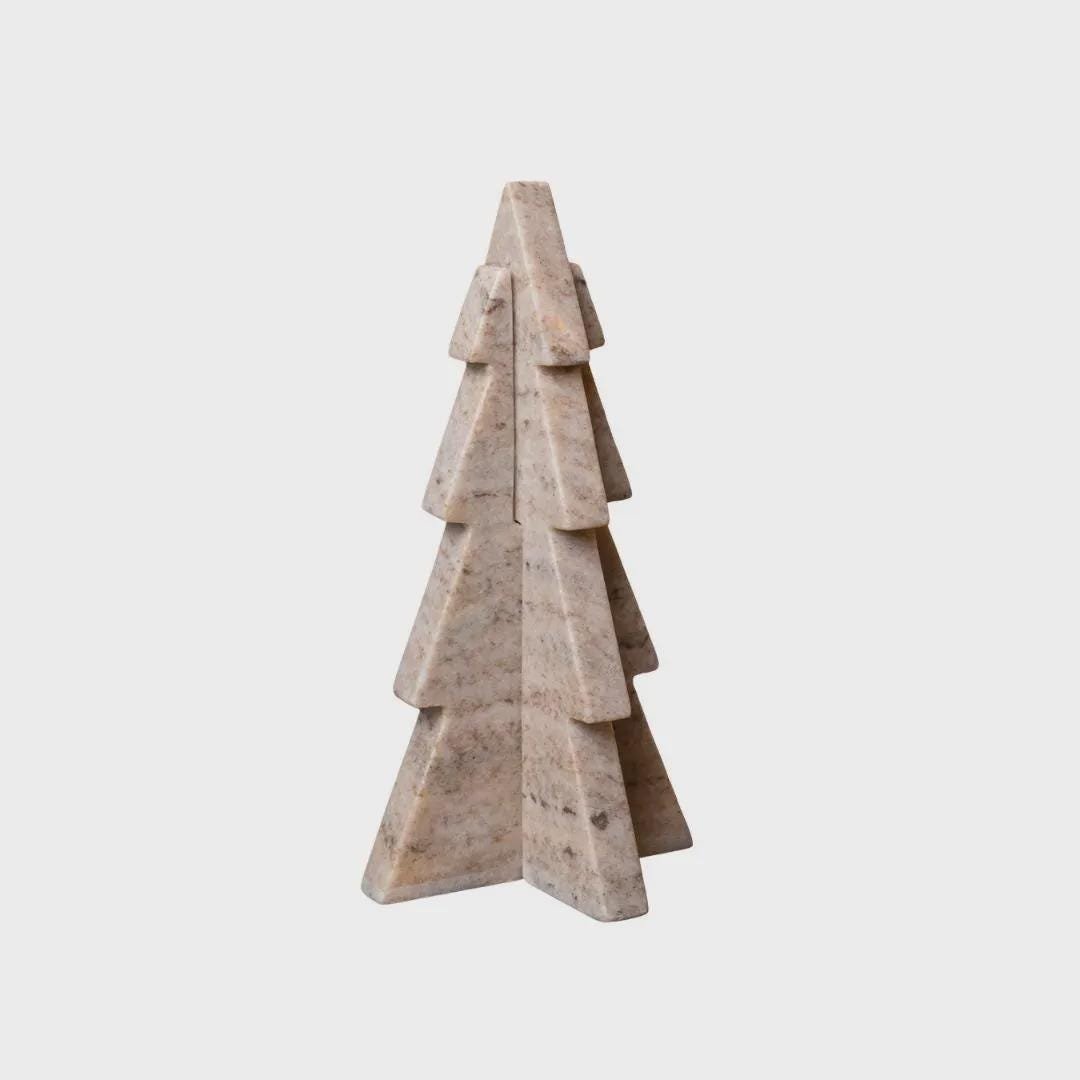 Hand-Carved Marble Christmas Tree Sculpture: Modern Neutral Stone Figurine (12 Inch) - Image 2