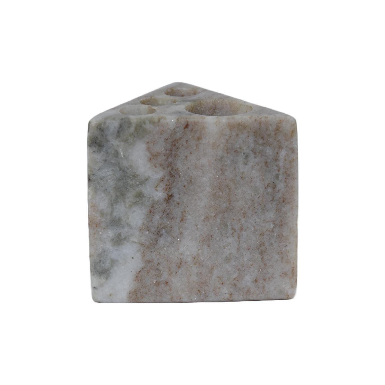 Natural Marble Triangular Pen Holder, Minimalist Stone Desk Organizer, Makeup Brush Stand - Image 2