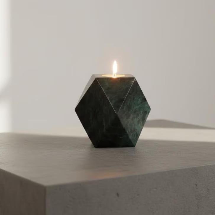 Geometric Marble Candle Holder: Faceted Stone Tea Light Vase – Minimalist Decor - Image 6
