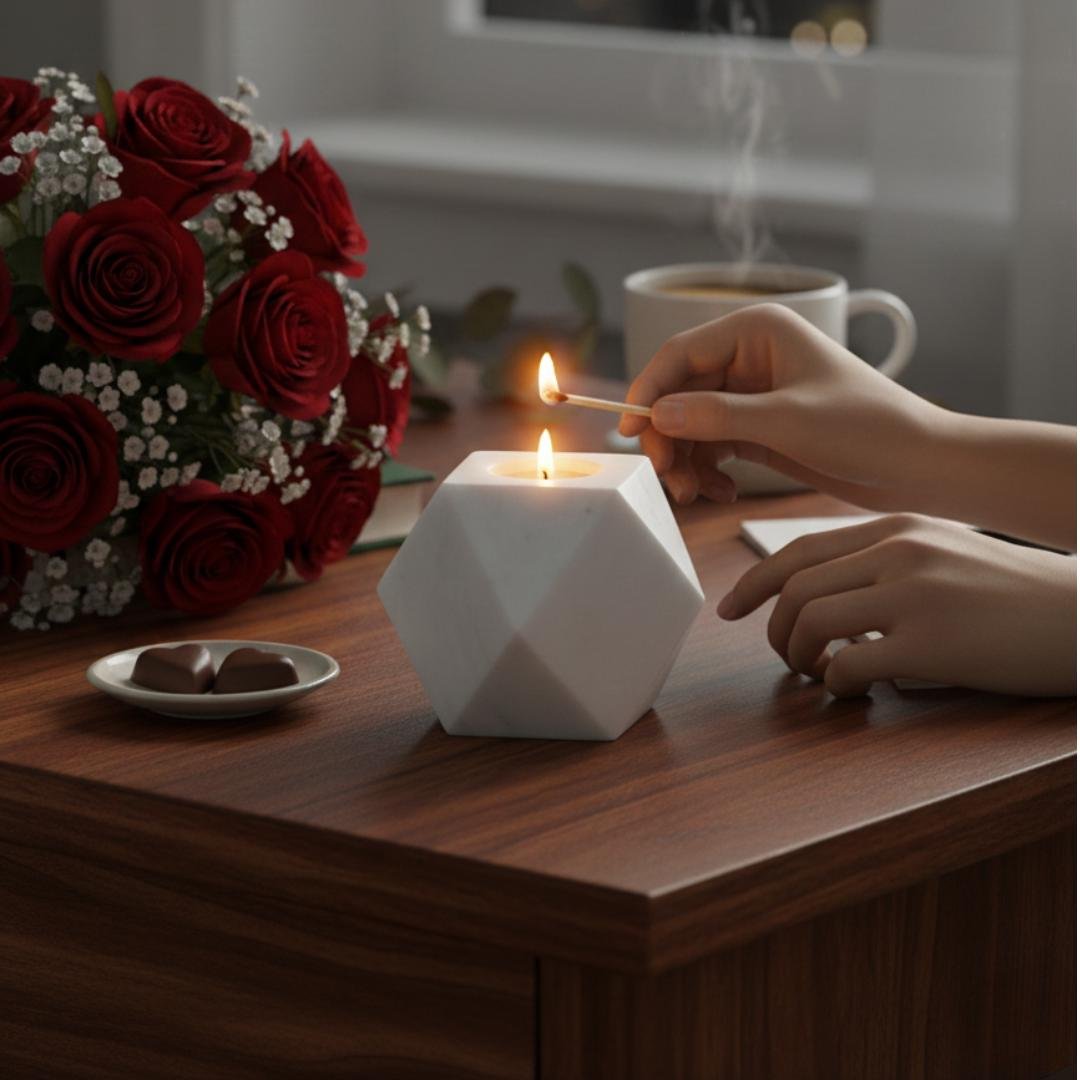Geometric Marble Candle Holder: Faceted Stone Tea Light Vase, Minimalist Home Decor - Image 6