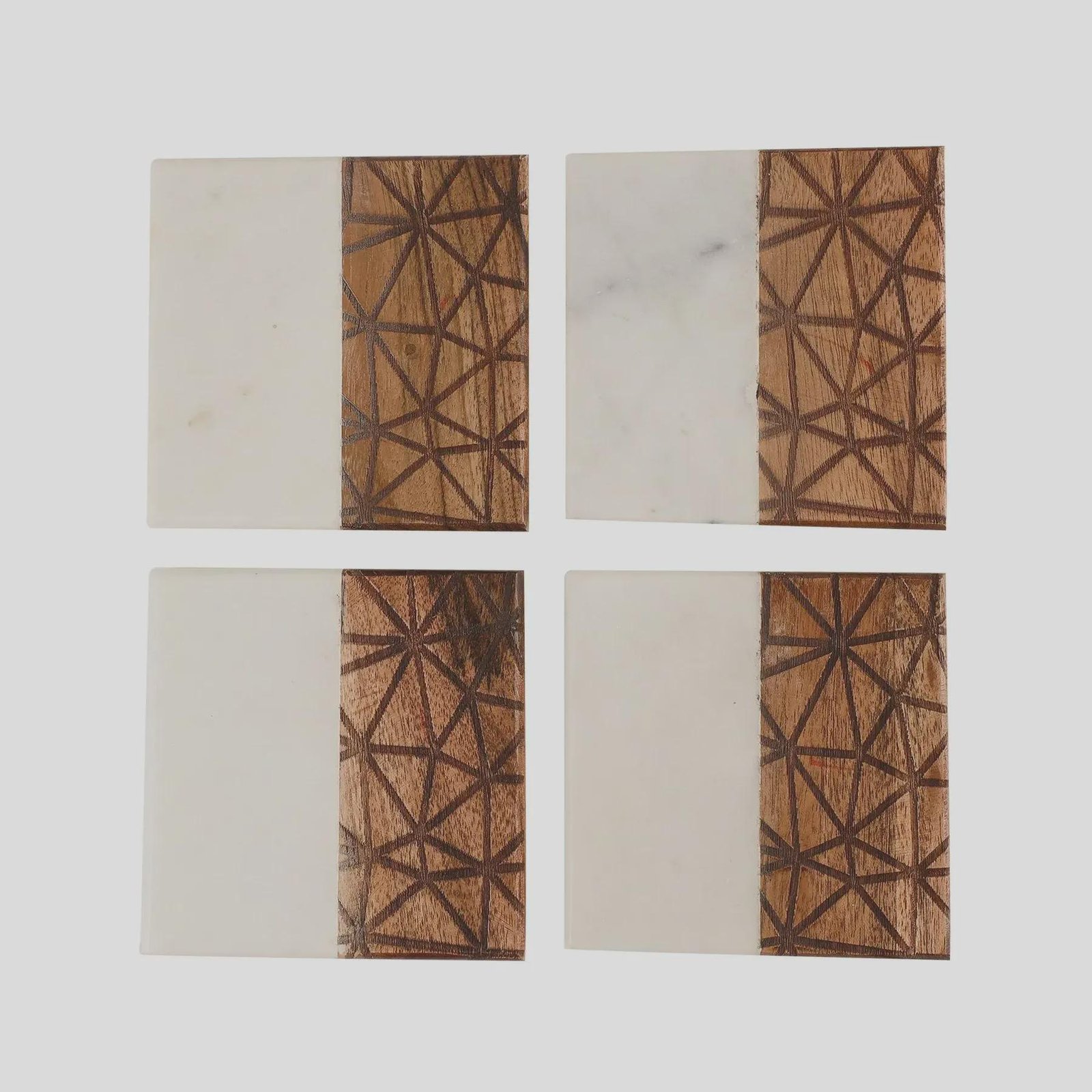Handcrafted Marble Wood Coasters Set of 4, Modern Geometric Table Mat (10x10 cm) - Image 5