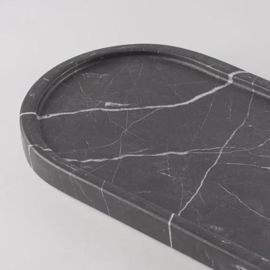 Black Marble Oval Tray: Modern Vanity Catchall, Bathroom Organizer, Key Holder - Image 3