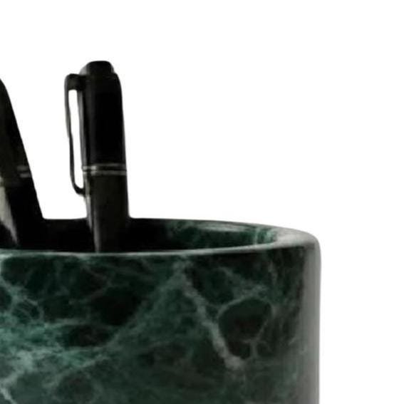 Handcrafted Green Marble Pen Holder: Minimalist Desk Organizer (4"H) - Image 4