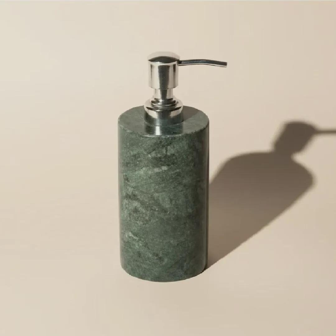 Hand Carved Green Marble Soap Dispenser, Natural Stone Bathroom Accessory, Chrome Pump - Image 3