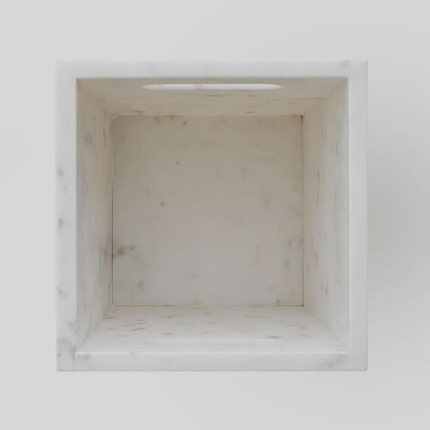 Handcrafted White Marble Waste Bin, Minimalist Stone Trash Can (26x19x19cm) - Image 5