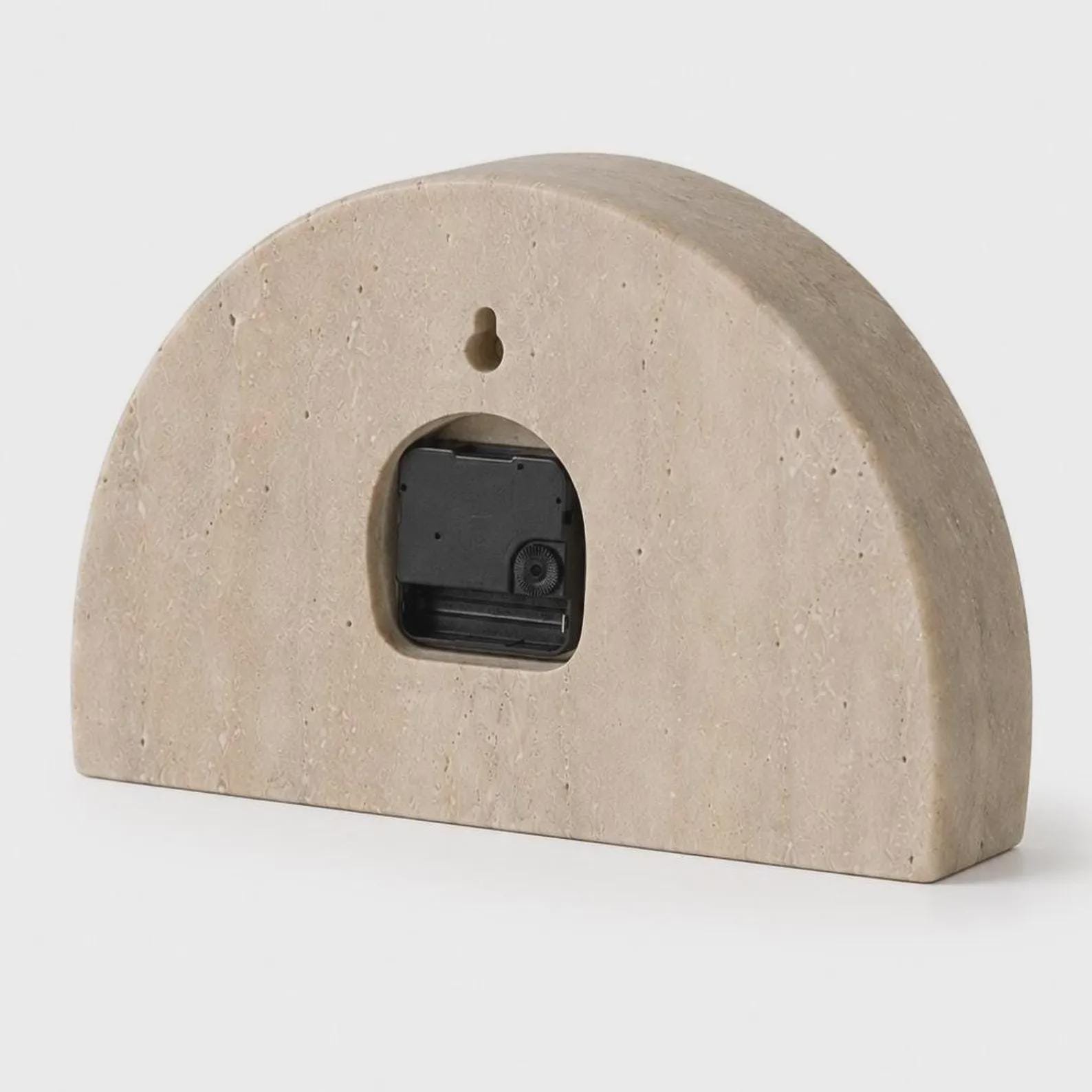 Travertine Stone Arch Table Clock, Beige Natural Minimalist Mantle Clock - Image 4