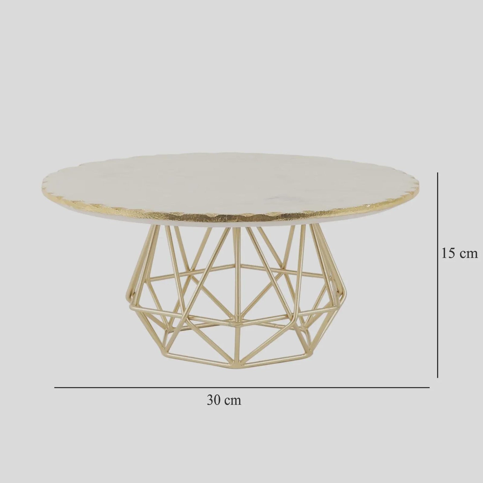 White Marble Cake Stand, Gold Geometric Base, Round Dessert Platter, Wedding Party Serving Pedestal - Image 6