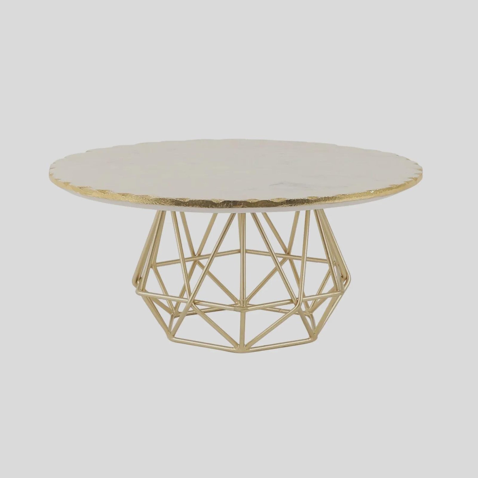 White Marble Cake Stand, Gold Geometric Base, Round Dessert Platter, Wedding Party Serving Pedestal - Image 3
