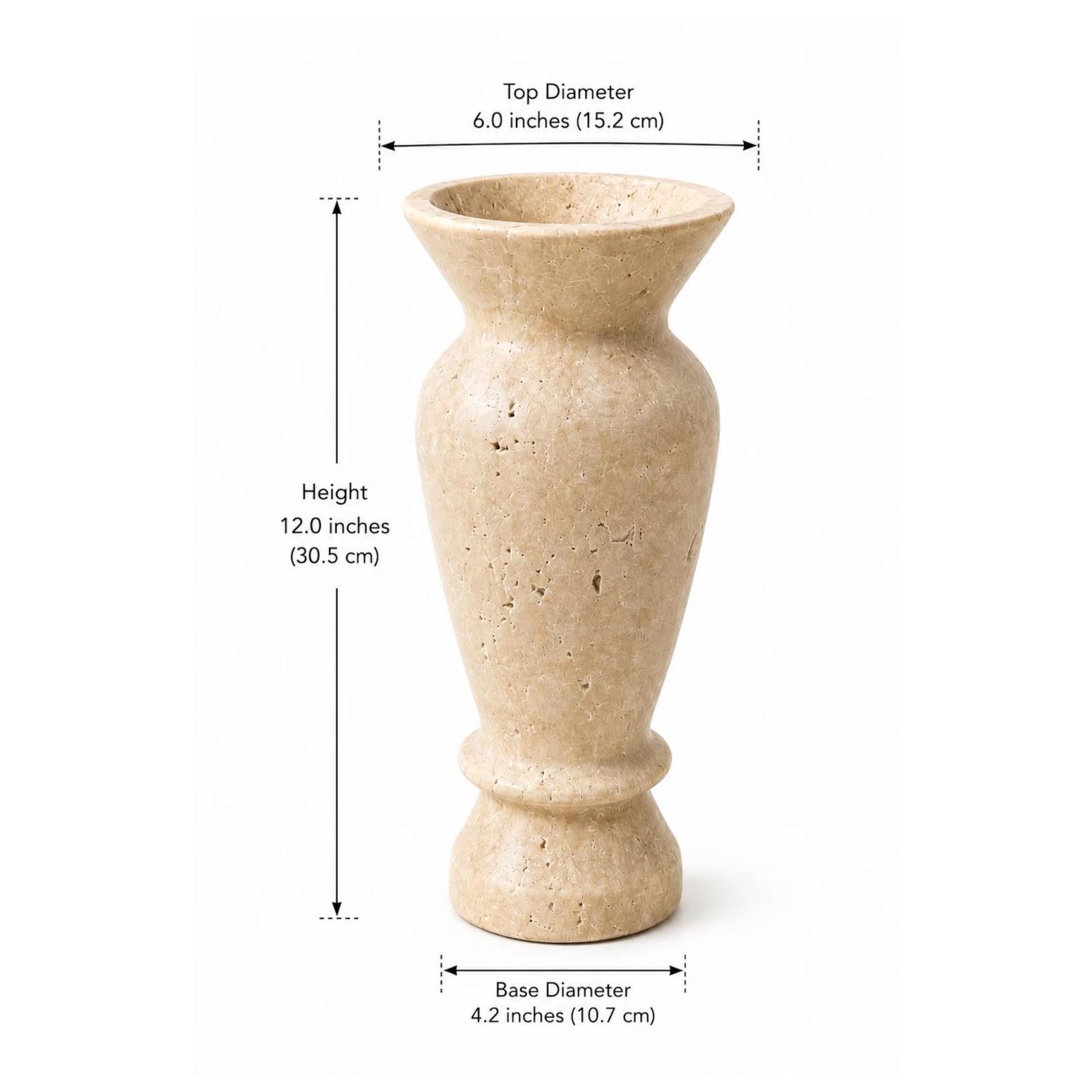 Hand-Turned Travertine Marble Urn Vase: Rustic Beige Stone Centerpiece - Image 5