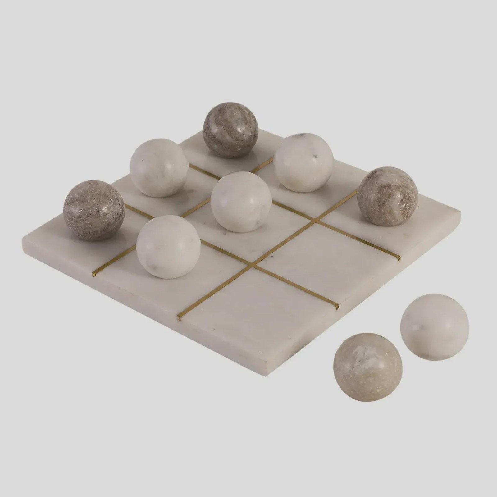 Marble Tic Tac Toe Game Set with Brass Inlay – Decorative Coffee Table Accent - Image 4