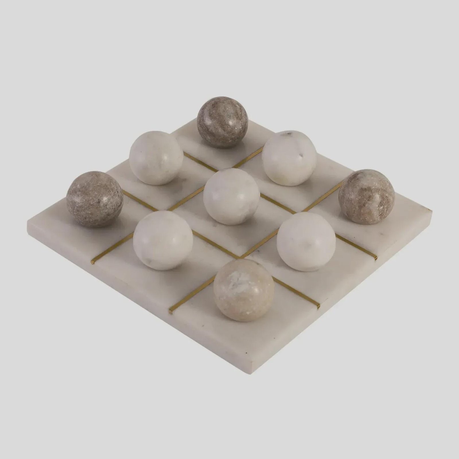 Marble Tic Tac Toe Game Set with Brass Inlay – Decorative Coffee Table Accent - Image 2