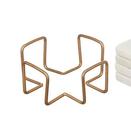 White Marble Coasters with Gold Holder – Modern Square Stone Drink Set - Image 5