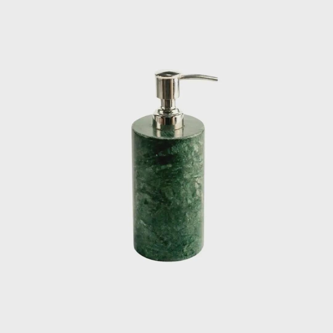 Hand Carved Green Marble Soap Dispenser, Natural Stone Bathroom Accessory, Chrome Pump - Image 4