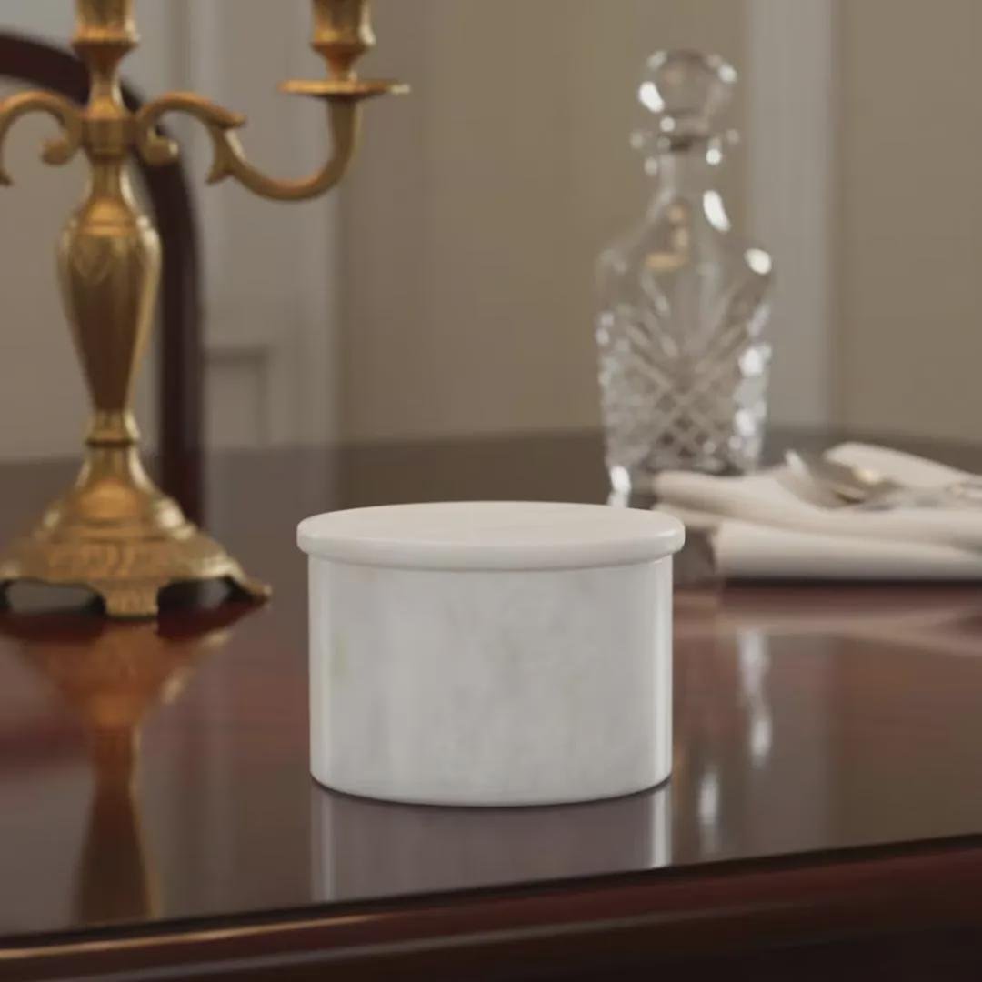 White Marble Salt Box with Lid – Modern Minimalist Spice Cellar (3x2 Inch) - Image 2