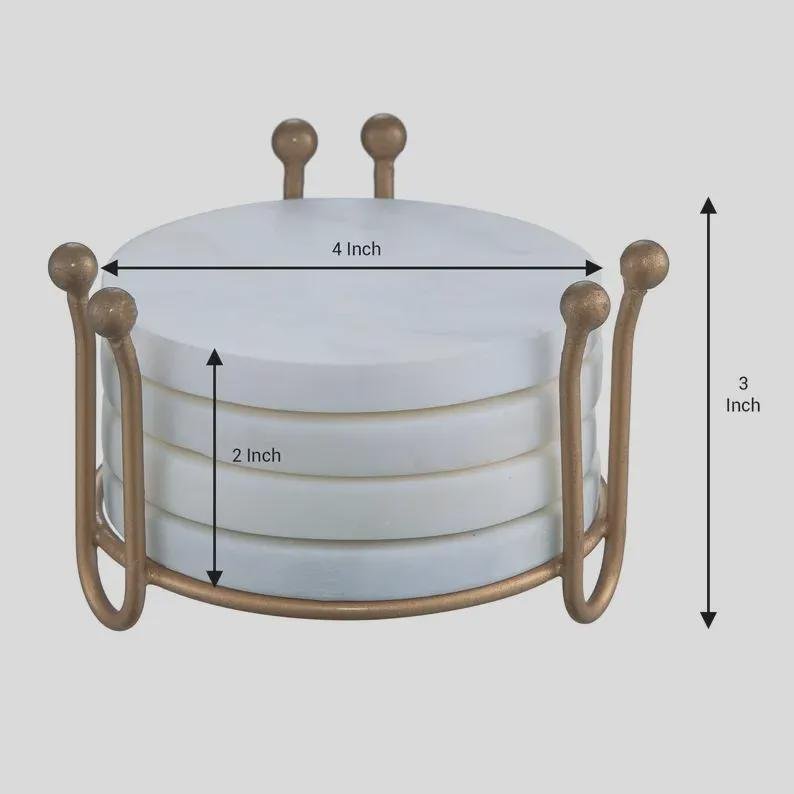Set of 4 White Marble Coasters with Antique Brass Stand – Modern Table Decor - Image 8