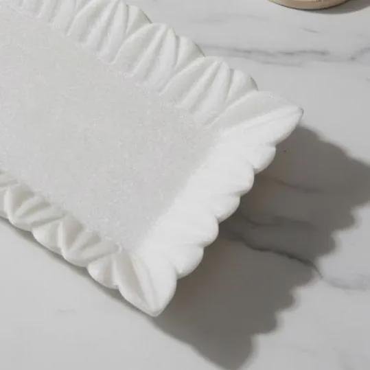 Handcrafted White Marble Scalloped Tray Rectangular Vanity Plate Decorative Fluted Jewelry Dish 12x6 Inch - Image 6