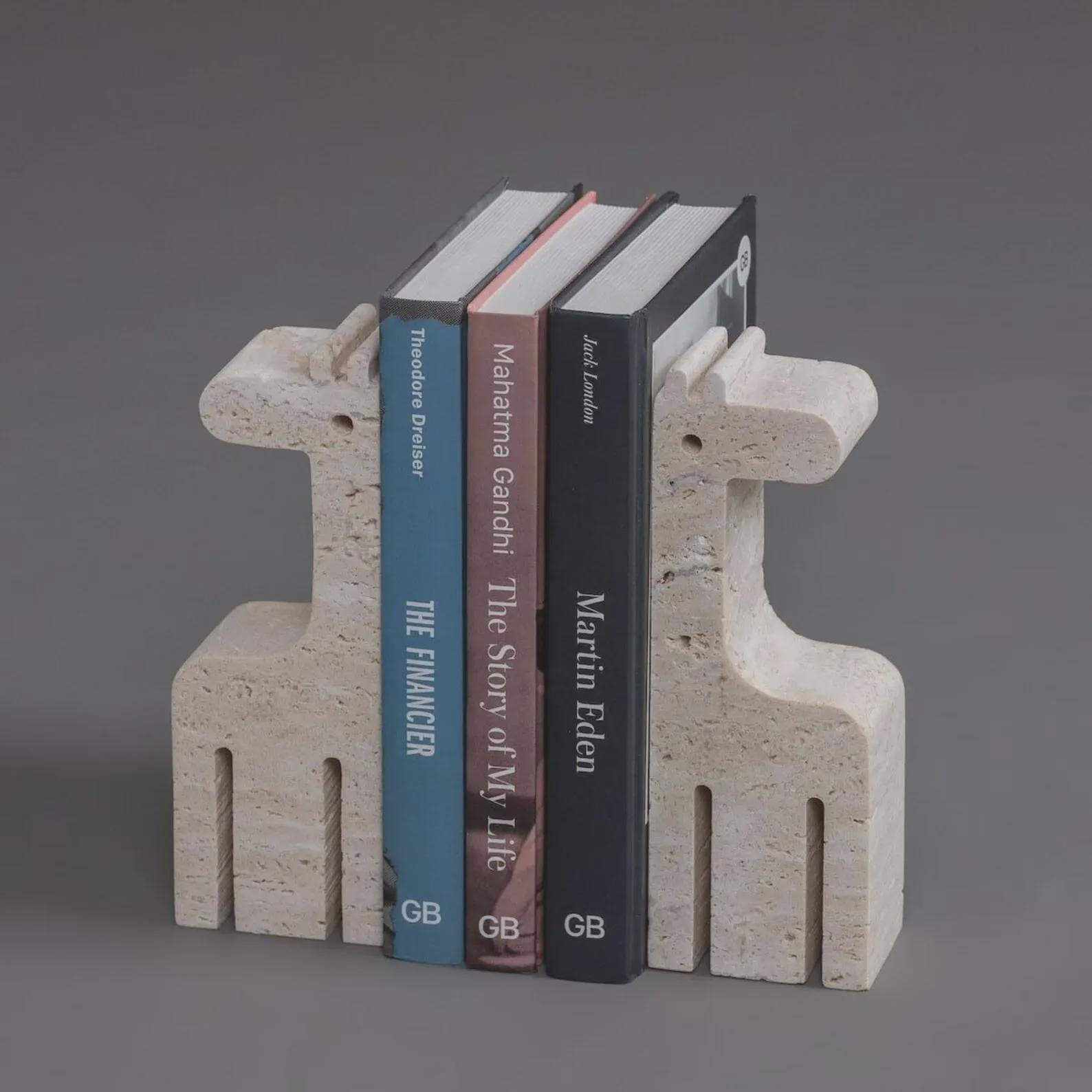 Hand-Carved Travertine Giraffe Bookends Set: Natural Stone Nursery Decor - Image 2