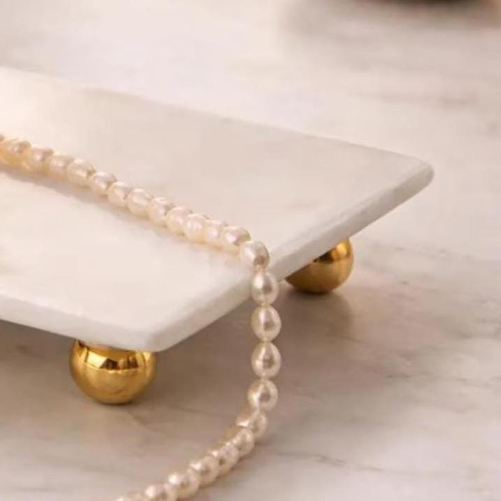 White Marble Tray with Gold Brass Feet, Modern Luxury Pedestal Riser - Image 2