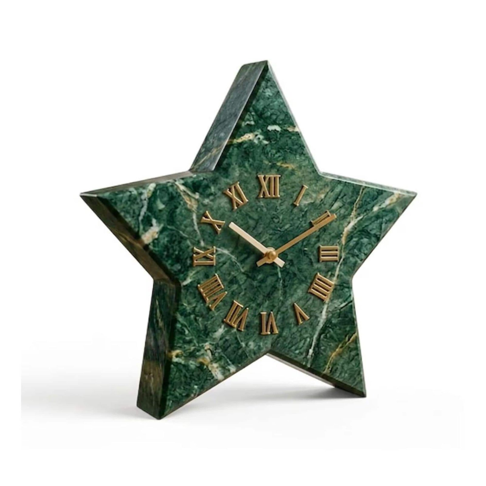 Handmade Green Marble Star Clock Heavy Desktop Tabletop Timepiece Decor - Image 3