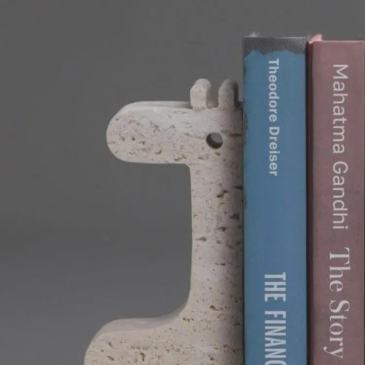 Hand-Carved Travertine Giraffe Bookends Set: Natural Stone Nursery Decor - Image 4