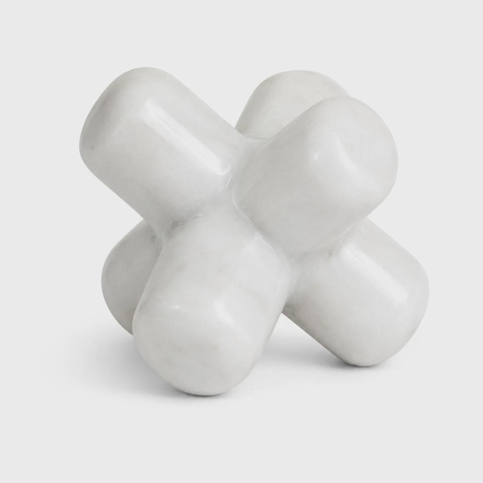 Hand-Carved White Marble Jack Sculpture: Modern Geometric Accent (6 Inch) - Image 4