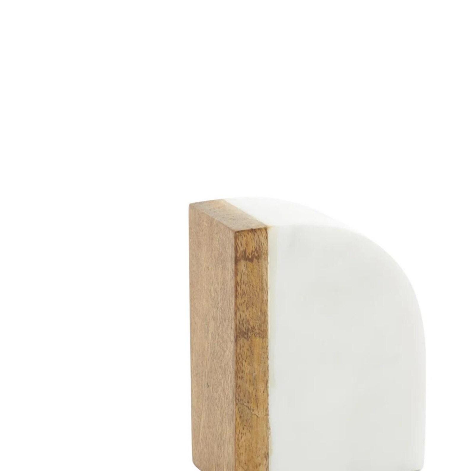 Handcrafted White Marble Wood Arch Bookends: Modern Organic Bookshelf Decor - Image 5