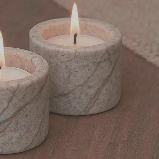 Handcrafted Marble Tea Light Holders, Round Stone Candle Set (Set of 3) - Image 3
