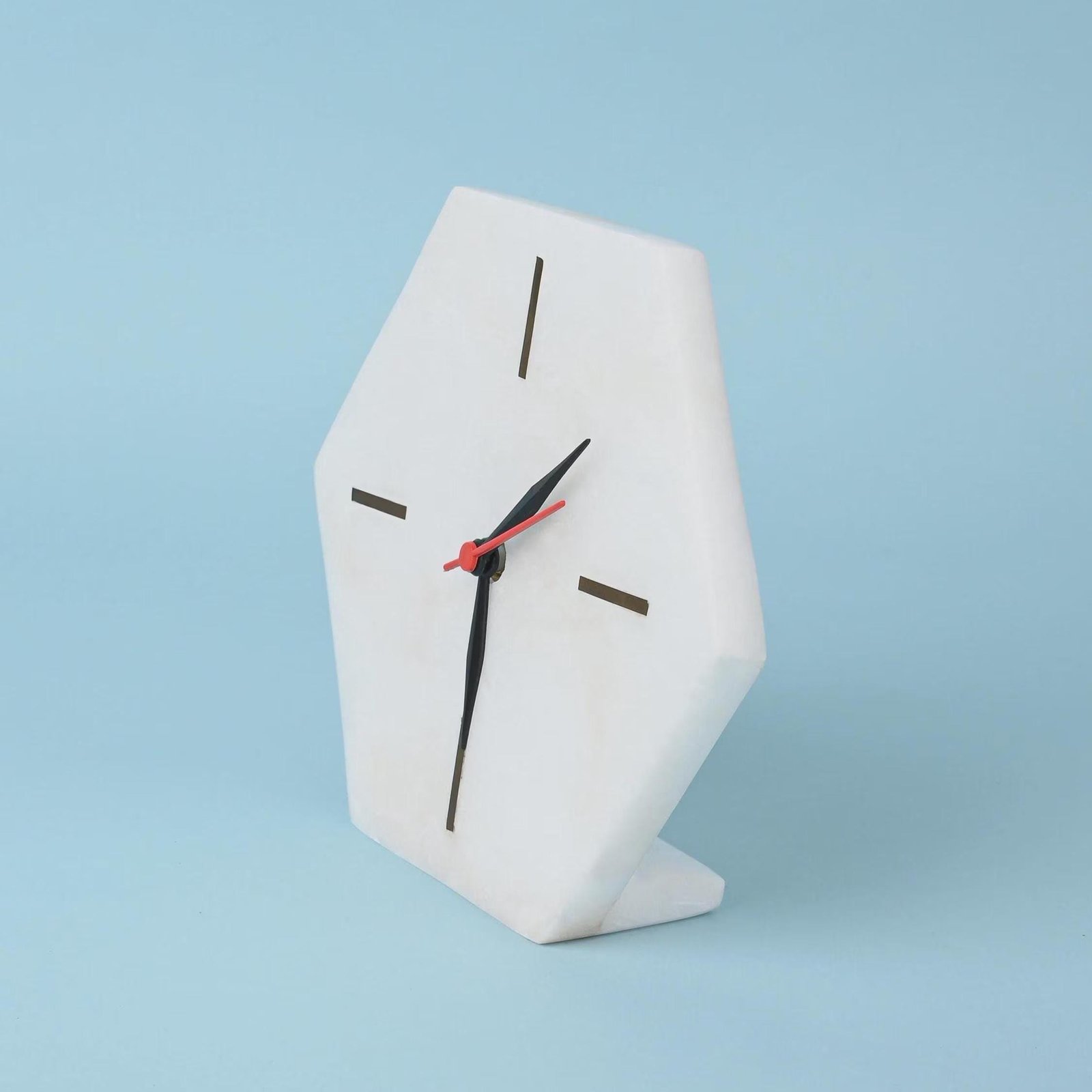 White Marble Hexagon Desk Clock, Modern Geometric Timepiece, Minimalist Stone Decor - Image 3