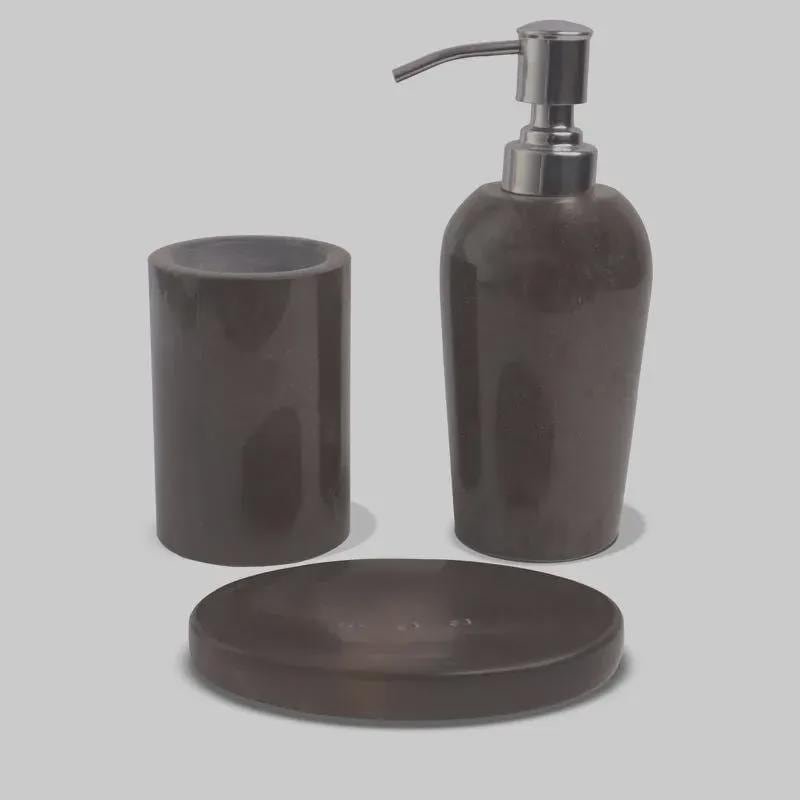 Brown Marble Bathroom Accessory Set, Modern Luxury Soap Dispenser, Toothbrush Holder, Soap Dish - Image 2