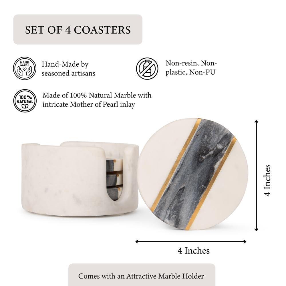 Handmade White Marble Coasters with Holder, Modern Luxury Drink Set (4 Inch) - Image 6