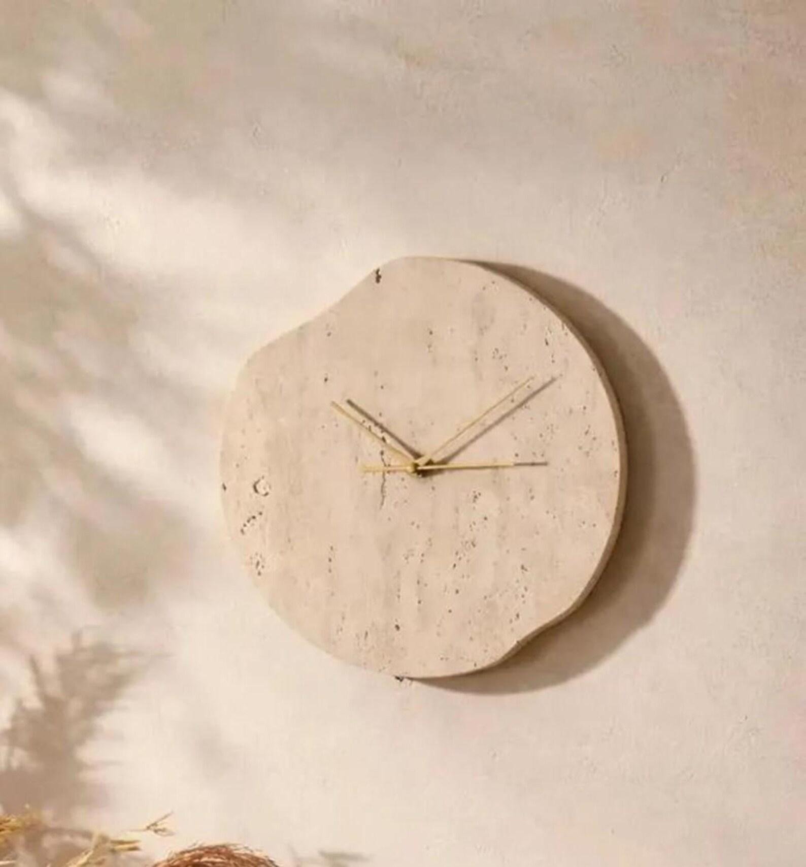 Handmade Travertine Wall Clock: Natural Beige Stone, Minimalist Organic Decor - Image 2
