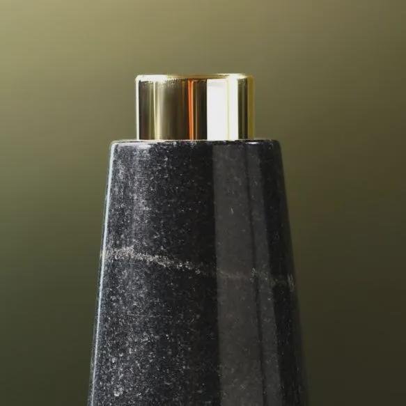 Black Marble Bud Vase with Gold Rim, Modern Minimalist Stone Flower Vase (2.5" Diameter) - Image 3